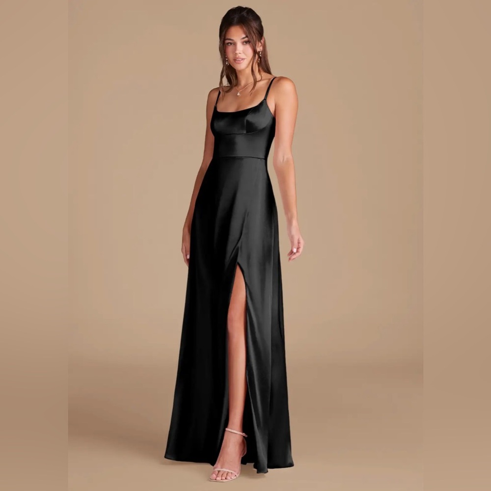 Azazie size A2 black satin Halsey bridesmaid dress